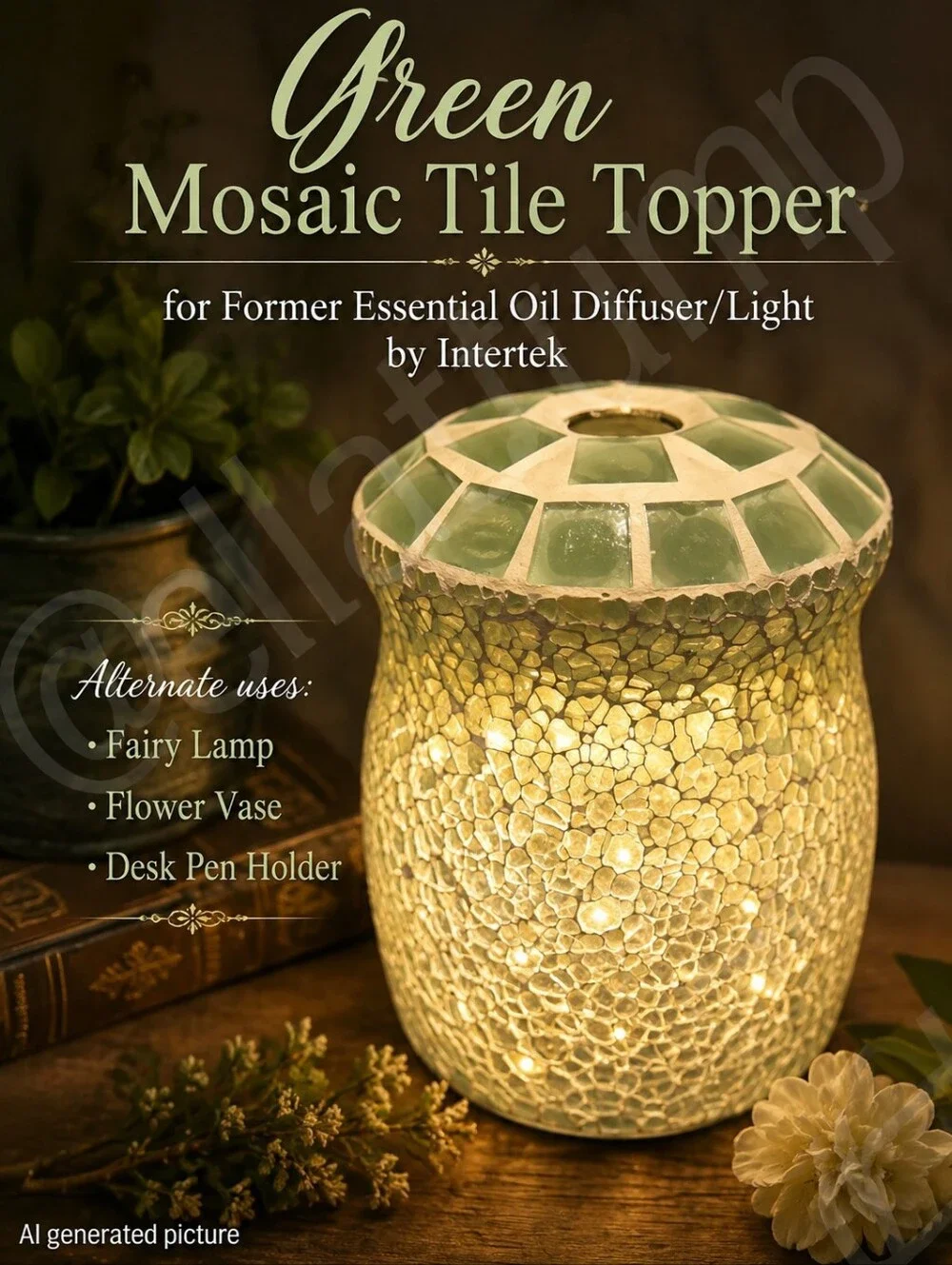 Green Mosaic Tile Topper for Former Essential Oil Diffuser/Light by Intertek
